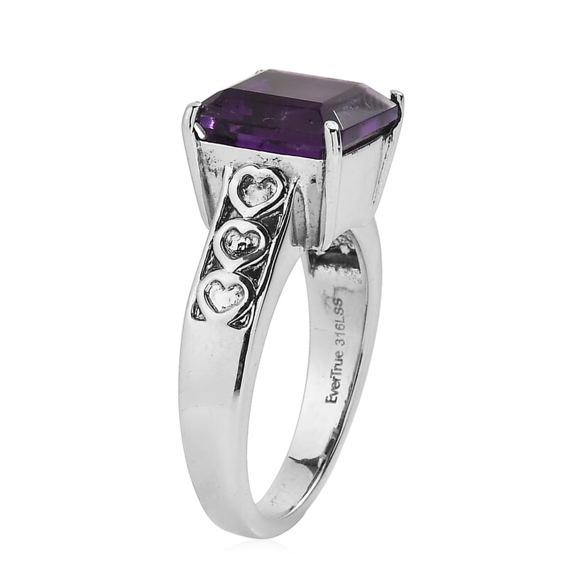 EverTrue African Amethyst 4.70 ctw Ring in Stainless Steel (Size 10.0)