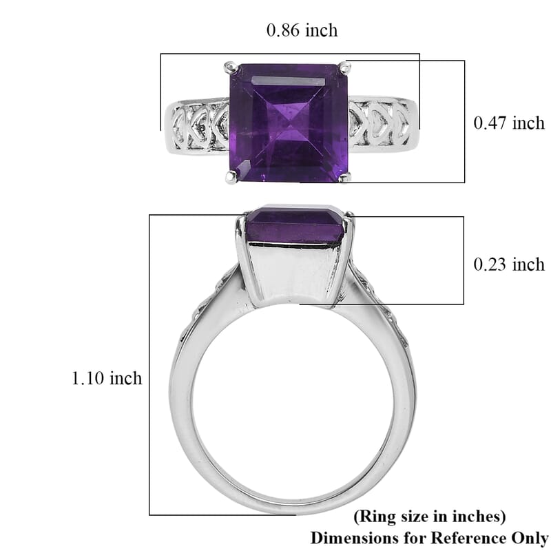 EverTrue African Amethyst 4.70 ctw Ring in Stainless Steel (Size 10.0)