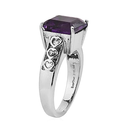 EverTrue African Amethyst 4.70 ctw Ring in Stainless Steel (Size 5.0)