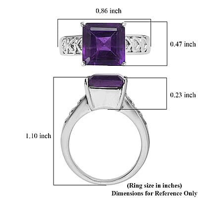 EverTrue African Amethyst 4.70 ctw Ring in Stainless Steel (Size 5.0)
