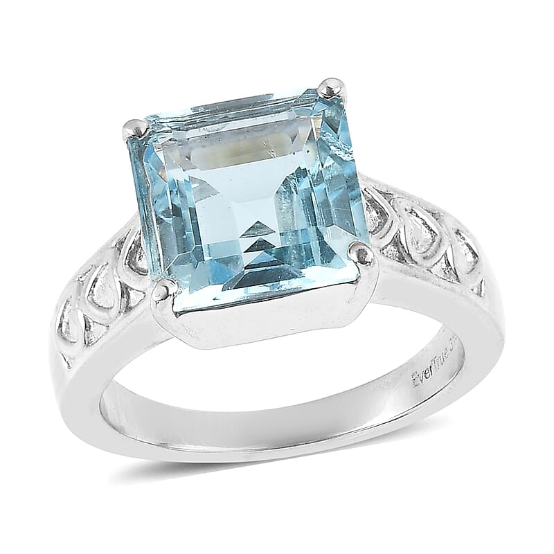 EverTrue Sky Blue Topaz 6.15 ctw Solitaire Ring in Stainless Steel (Size 6.0)