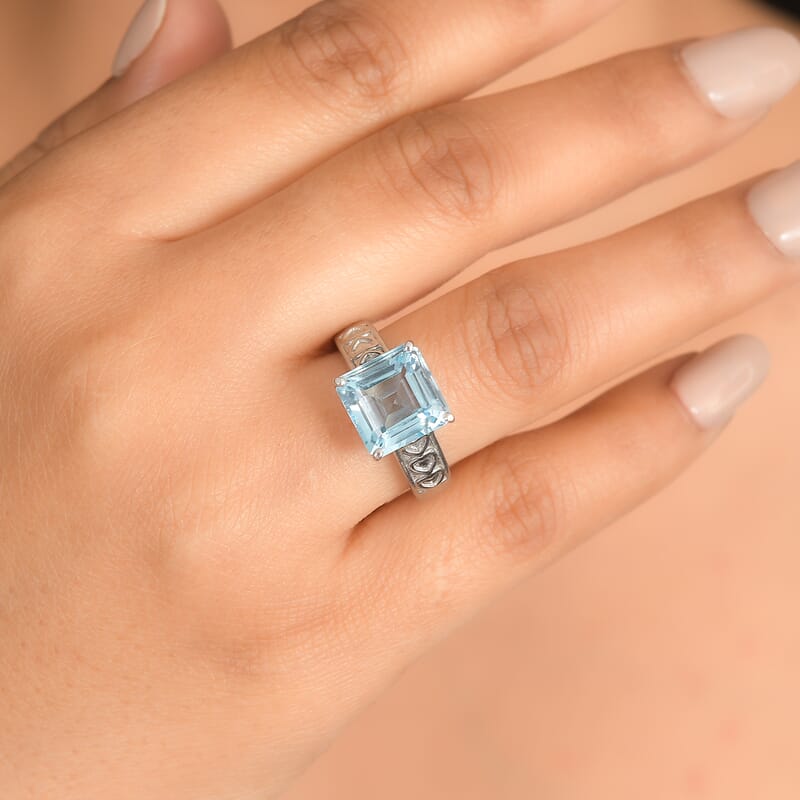 EverTrue Sky Blue Topaz 6.15 ctw Solitaire Ring in Stainless Steel (Size 9.0)