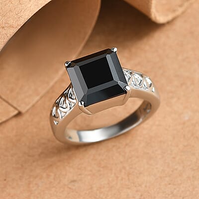 EverTrue Thai Black Spinel Ring in Stainless Steel 6.00 ctw (Size 11.0)