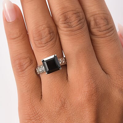 EverTrue Thai Black Spinel Ring in Stainless Steel 6.00 ctw (Size 5.0)