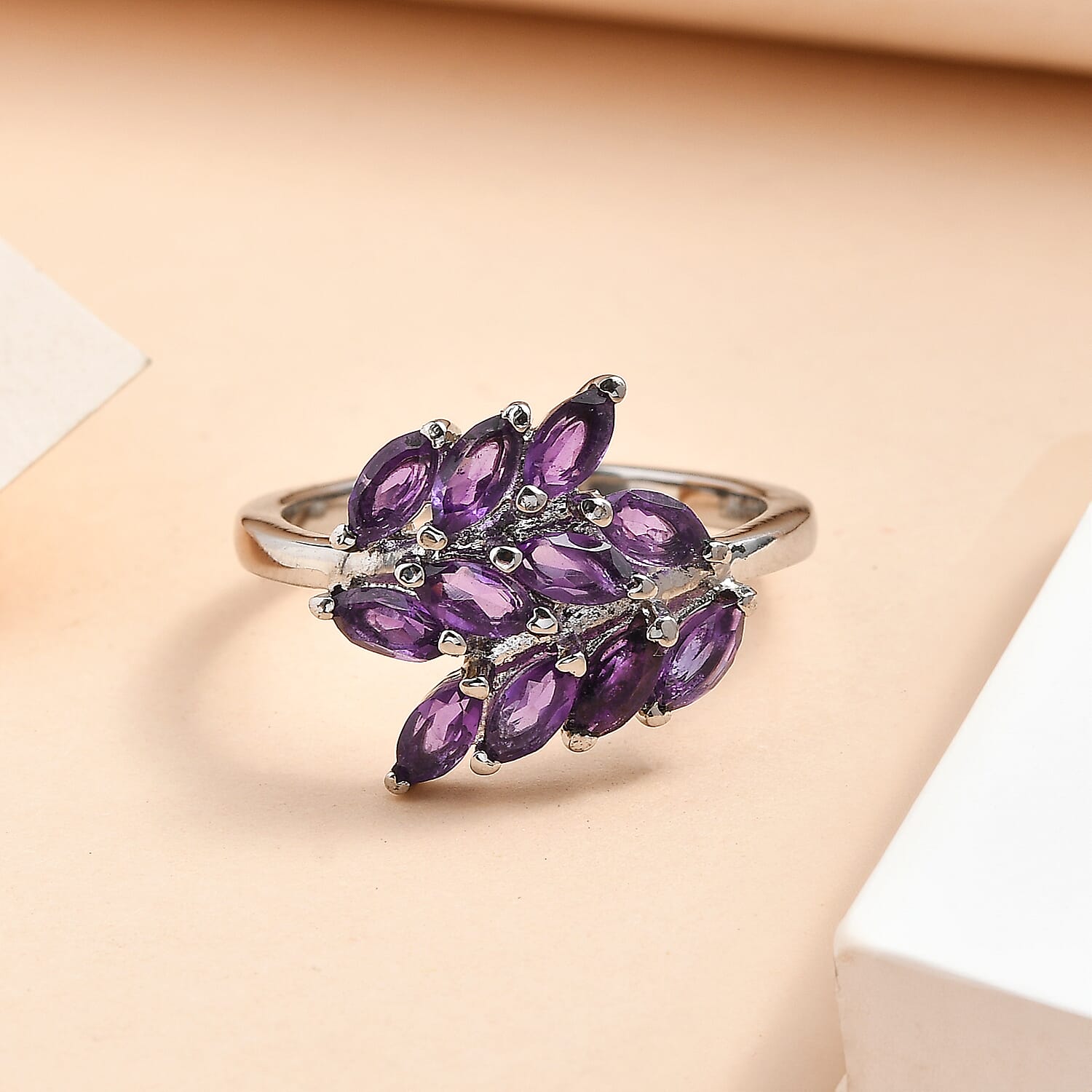 EverTrue African Amethyst 1.60 ctw Ring in Stainless Steel (Size 10.0) 