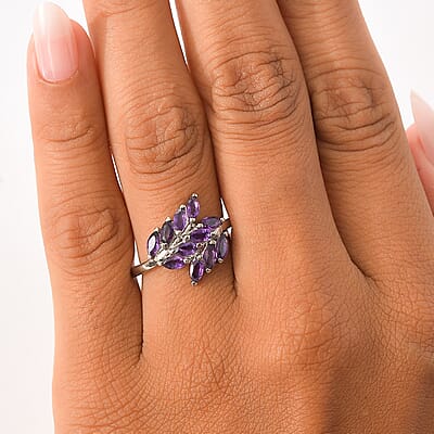 EverTrue African Amethyst 1.60 ctw Ring in Stainless Steel (Size 10.0) 