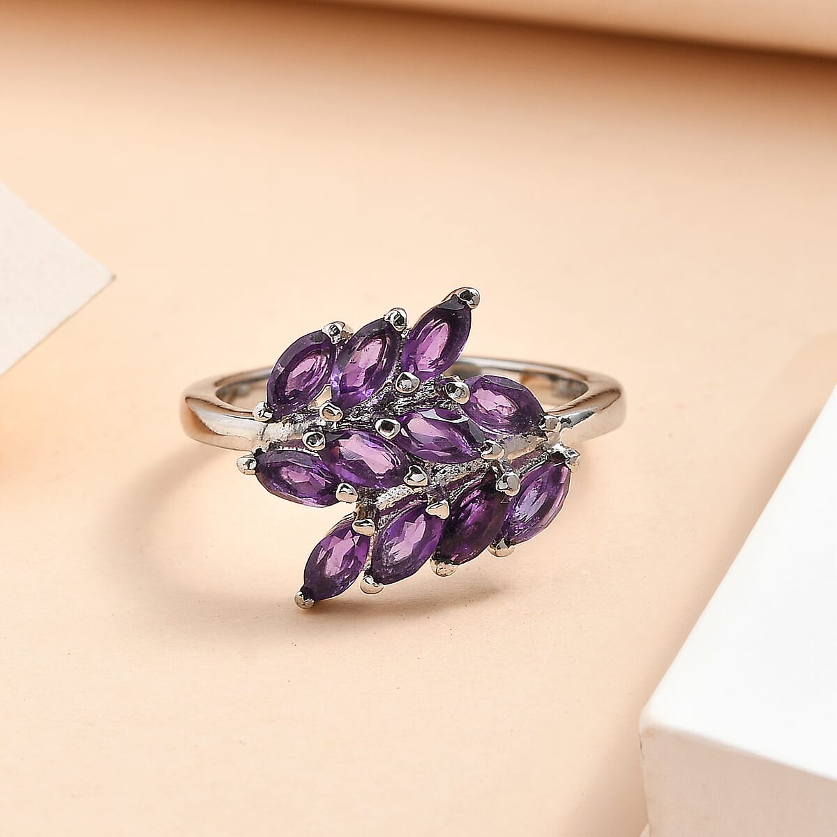 EverTrue African Amethyst 1.60 ctw Ring in Stainless Steel (Size 5.0)  image number 1
