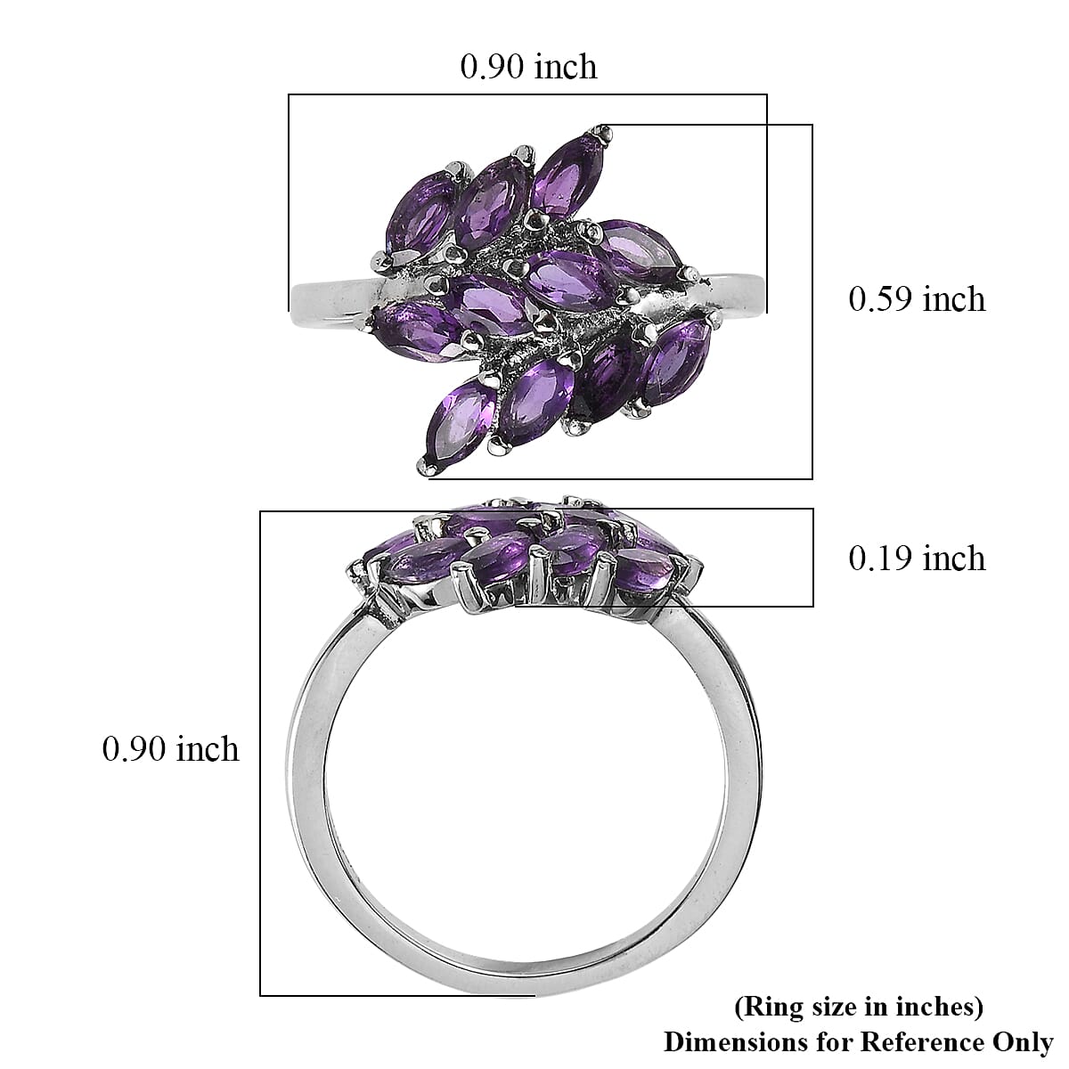 EverTrue African Amethyst 1.60 ctw Ring in Stainless Steel (Size 8.0)  image number 5