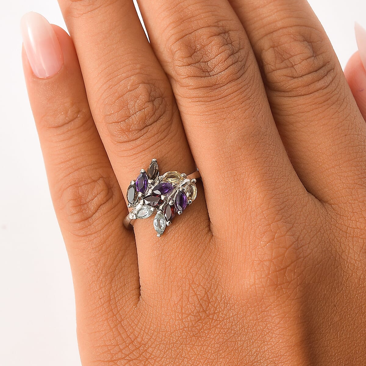 EverTrue Multi Gemstone 1.65 ctw Ring in Stainless Steel (Size 5.0)  image number 2