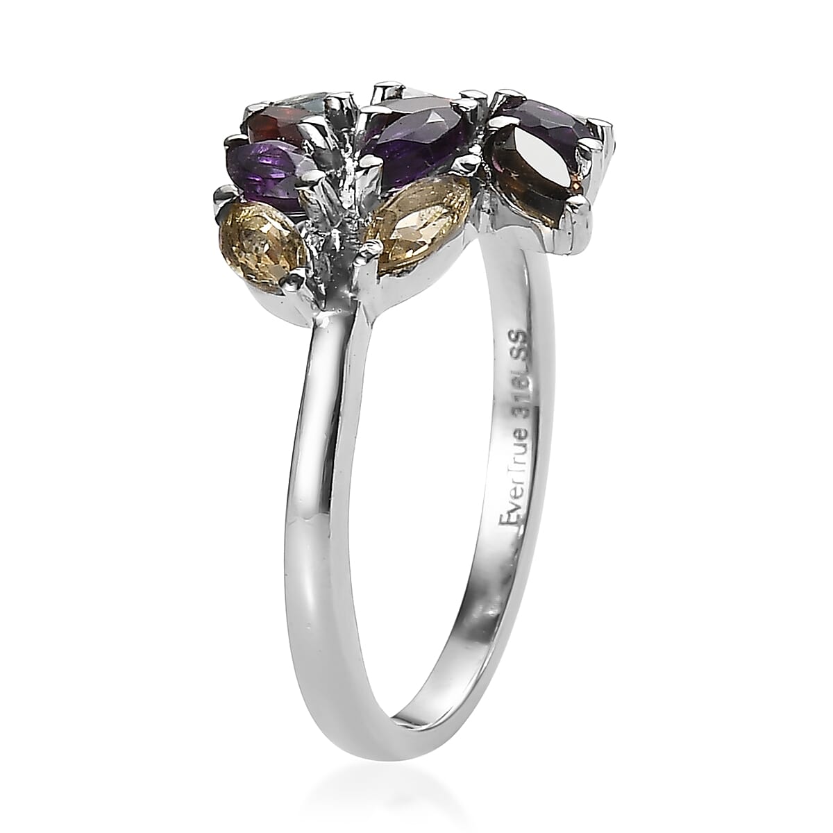 EverTrue Multi Gemstone 1.65 ctw Ring in Stainless Steel (Size 6.0)  image number 3