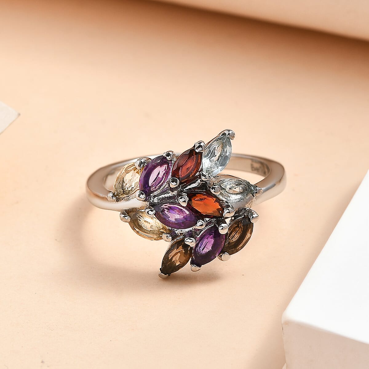 EverTrue Multi Gemstone 1.65 ctw Ring in Stainless Steel (Size 7.0)  image number 1