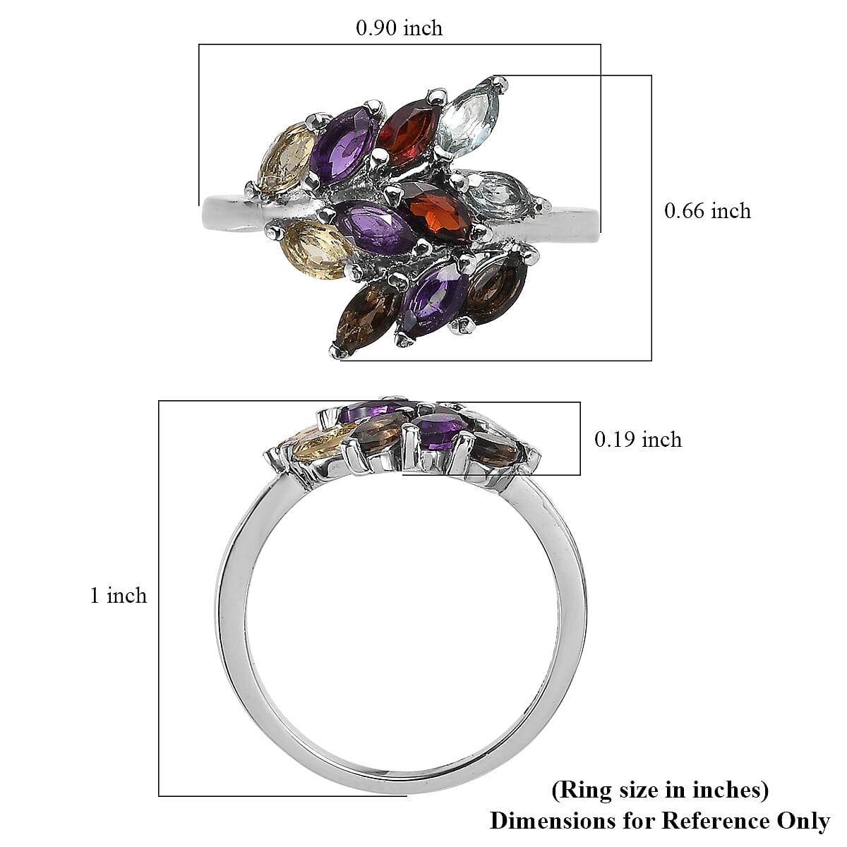 EverTrue Multi Gemstone 1.65 ctw Ring in Stainless Steel (Size 7.0)  image number 5