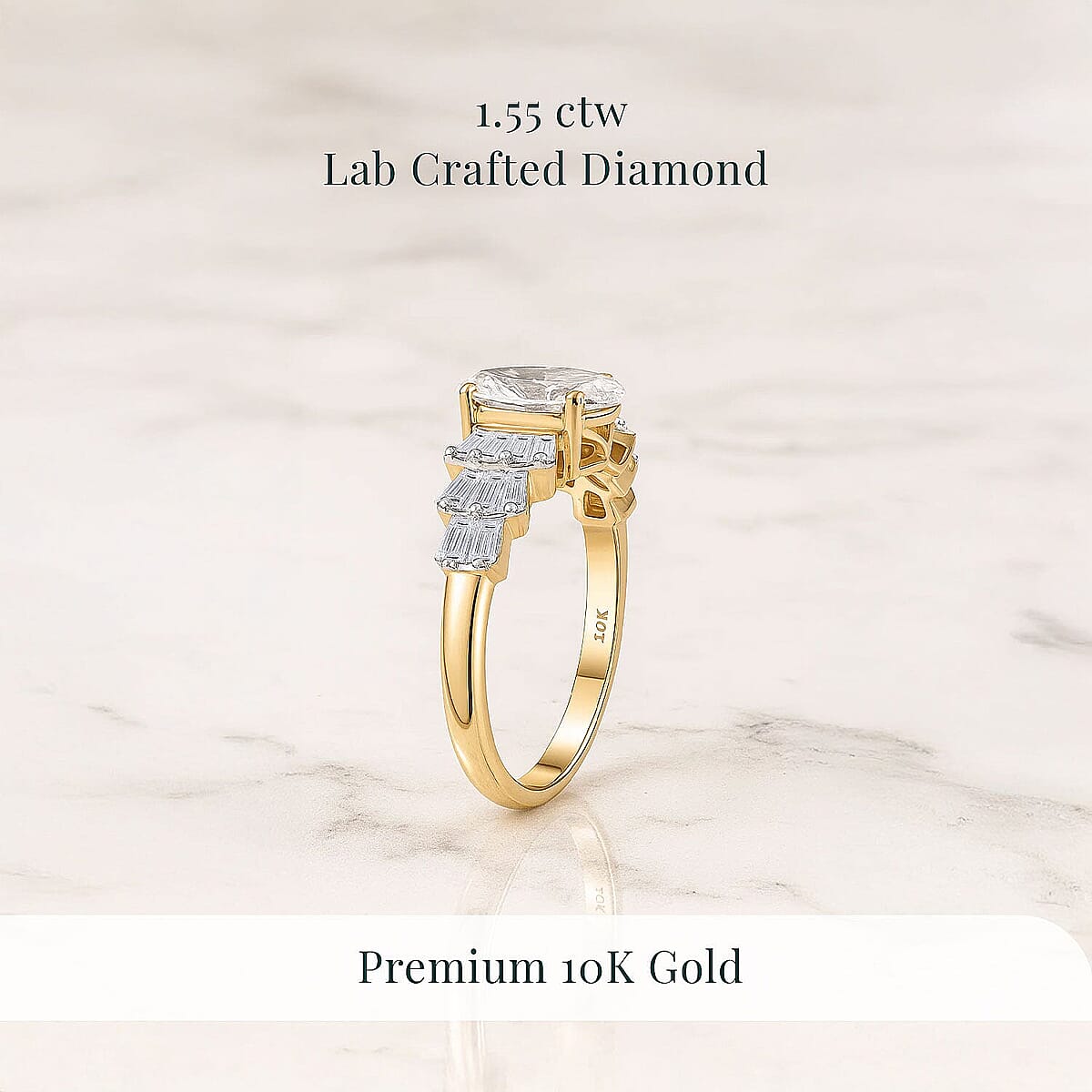 IGI Certified Luxuriant Lab Grown Diamond (E-F, VS) Ring in 10K Yellow Gold 1.55 ctw (Size 6.5) image number 2