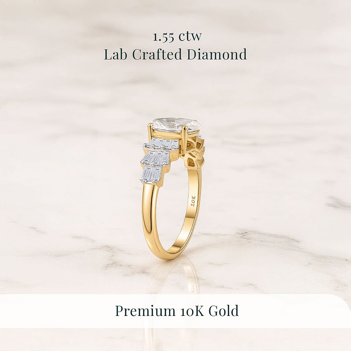 IGI Certified Luxuriant Lab Grown Diamond E-F VS 1.55 ctw Ring in 10K Yellow Gold (Size 8.0) image number 2