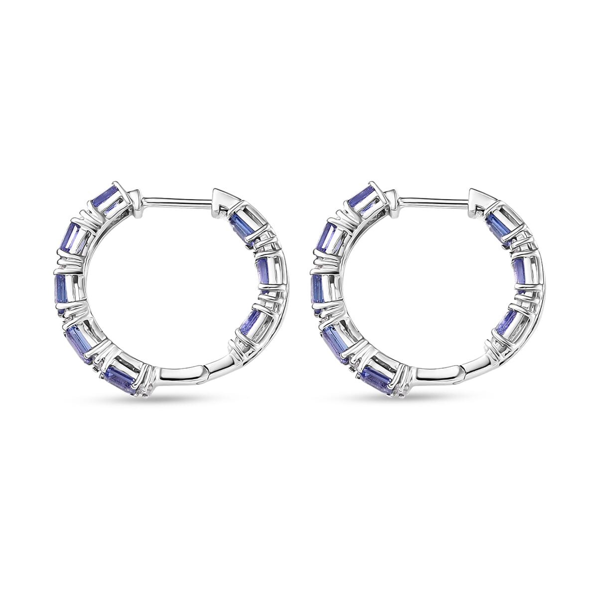D’Joy Tanzanite, Moissanite 4.35 ctw Hoop Earrings in Rhodium Over Sterling Silver image number 3