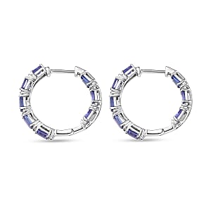 D'Joy Tanzanite, Moissanite 4.35 ctw Floral Vine Hoop Earrings in Rhodium Over Sterling Silver