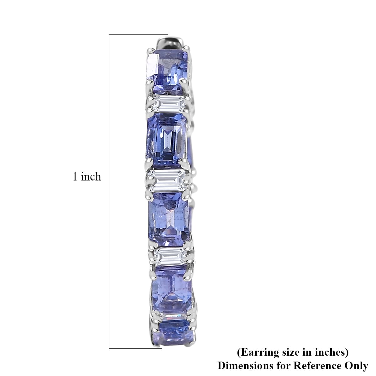 D’Joy Tanzanite, Moissanite 4.35 ctw Hoop Earrings in Rhodium Over Sterling Silver image number 4