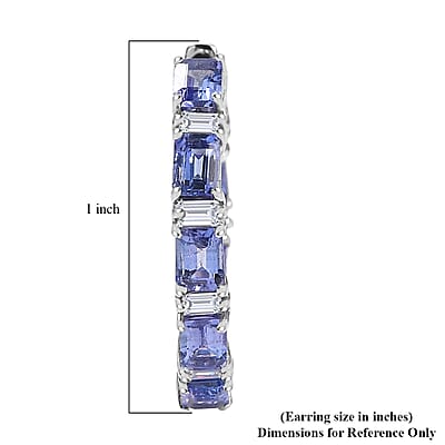 D'Joy Tanzanite, Moissanite 4.35 ctw Floral Vine Hoop Earrings in Rhodium Over Sterling Silver