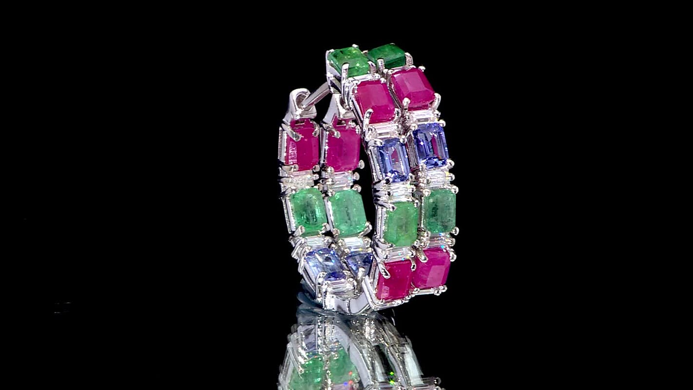 D’Joy Premium Kagem Zambian Emerald, Moissanite Hoop Earrings in Rhodium Over Sterling Silver 4.00 ctw