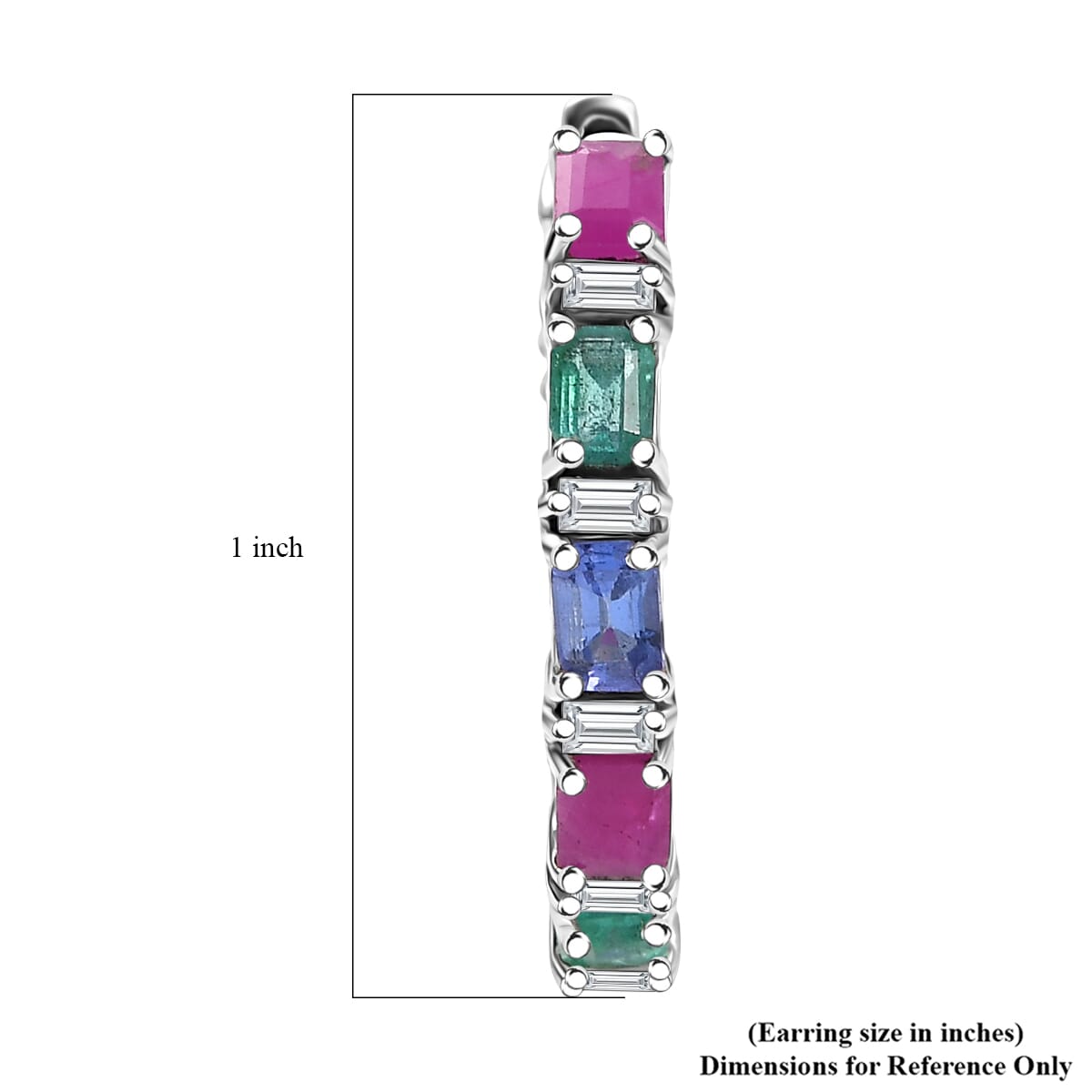 D’Joy Premium Kagem Zambian Emerald and Multi Gemstone 4.50 ctw Hoop Earrings in Rhodium Over Sterling Silver image number 4