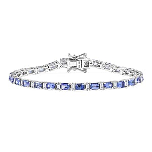 D'Joy Premium Tanzanite and Moissanite 7.10 ctw Floral Vine Bracelet in Rhodium Over Sterling Silver (6.50 In)