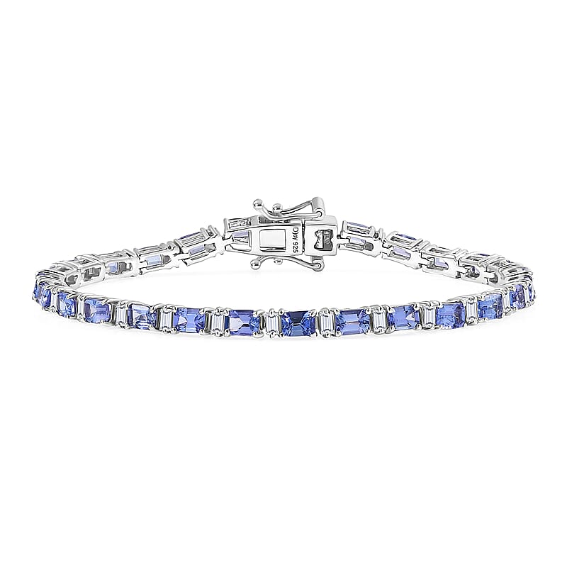 D'Joy Premium Tanzanite and Moissanite 7.10 ctw Floral Vine Bracelet in Rhodium Over Sterling Silver (6.50 In)