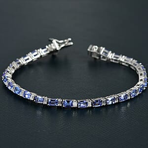 D'Joy Premium Tanzanite and Moissanite 7.10 ctw Floral Vine Bracelet in Rhodium Over Sterling Silver (6.50 In)