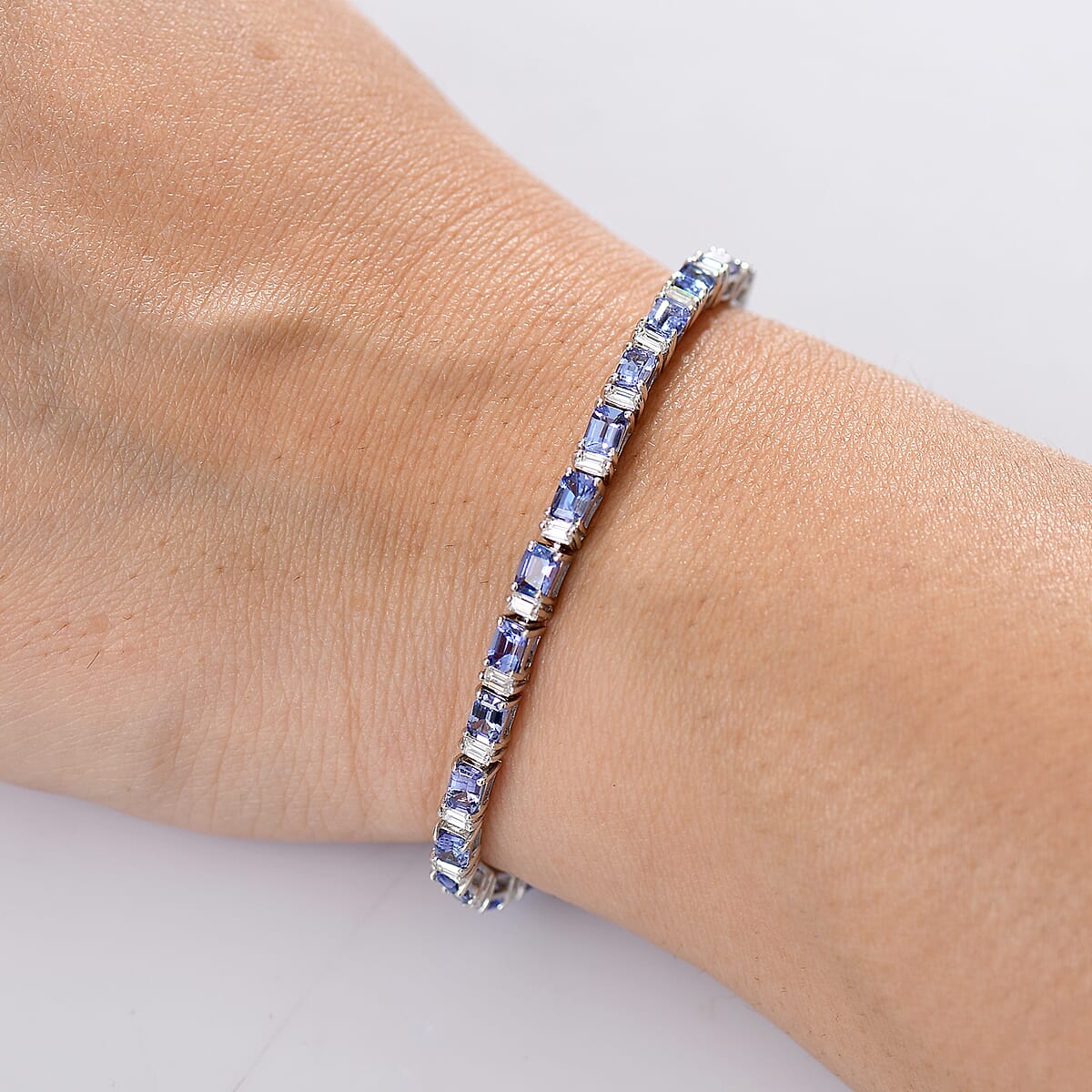 D'Joy Premium Tanzanite and Moissanite 7.10 ctw Floral Vine Bracelet in Rhodium Over Sterling Silver (6.50 In) image number 2
