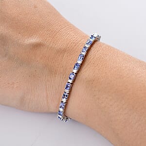 D'Joy Premium Tanzanite and Moissanite 7.10 ctw Floral Vine Bracelet in Rhodium Over Sterling Silver (6.50 In)