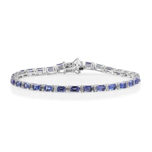 D’Joy Tanzanite and Moissanite 7.90 ctw Bracelet in Rhodium Over Sterling Silver (7.25 In)
