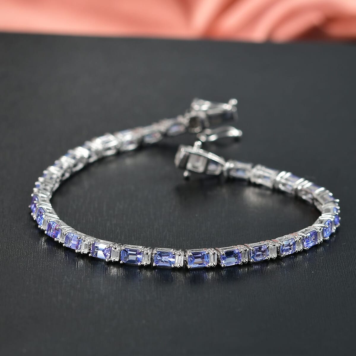 D’Joy Tanzanite and Moissanite 7.90 ctw Bracelet in Rhodium Over Sterling Silver (7.25 In) image number 1
