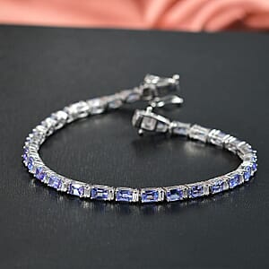 D'Joy Premium Tanzanite and Moissanite 7.90 ctw Floral Vine Bracelet in Rhodium Over Sterling Silver (7.25 In)