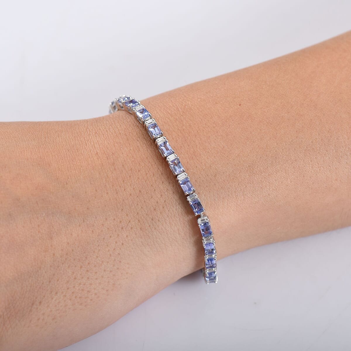 D’Joy Tanzanite and Moissanite 7.90 ctw Bracelet in Rhodium Over Sterling Silver (7.25 In) image number 2