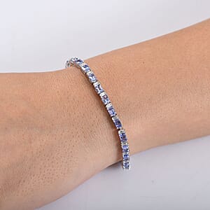 D'Joy Premium Tanzanite and Moissanite 7.90 ctw Floral Vine Bracelet in Rhodium Over Sterling Silver (7.25 In)