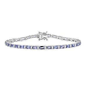 D'Joy Premium Tanzanite and Moissanite 8.75 ctw Floral Vine Bracelet in Rhodium Over Sterling Silver (8.00 In)