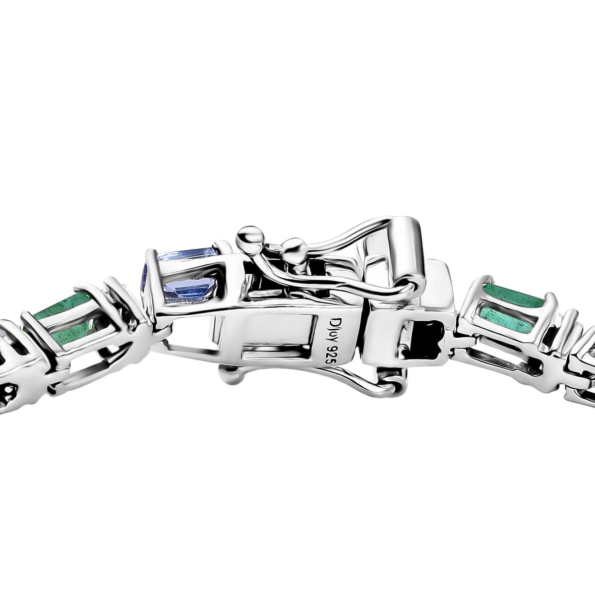 D’Joy Premium Kagem Zambian Emerald and  Multi Gemstone 7.35 ctw Floral Vine Bracelet in Rhodium Over Sterling Silver (6.50 In) image number 3