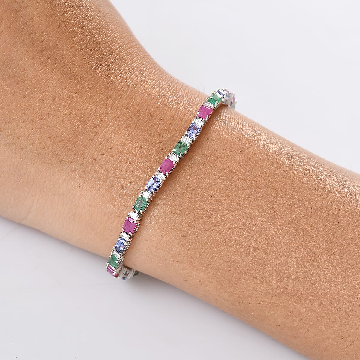 D&rsquo;Joy Multi Gemstone 7.65 ctw Floral Vine Bracelet in Rhodium Over Sterling Silver (7.25 In) image number 2