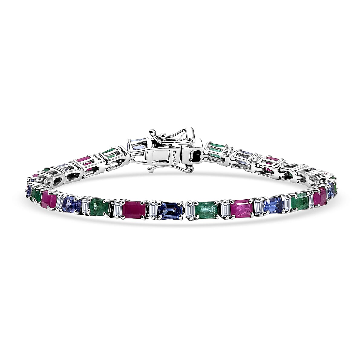 D’Joy Multi Gemstone 8.25 ctw Floral Vine Bracelet in Rhodium Over Sterling Silver (8.00 In) image number 0