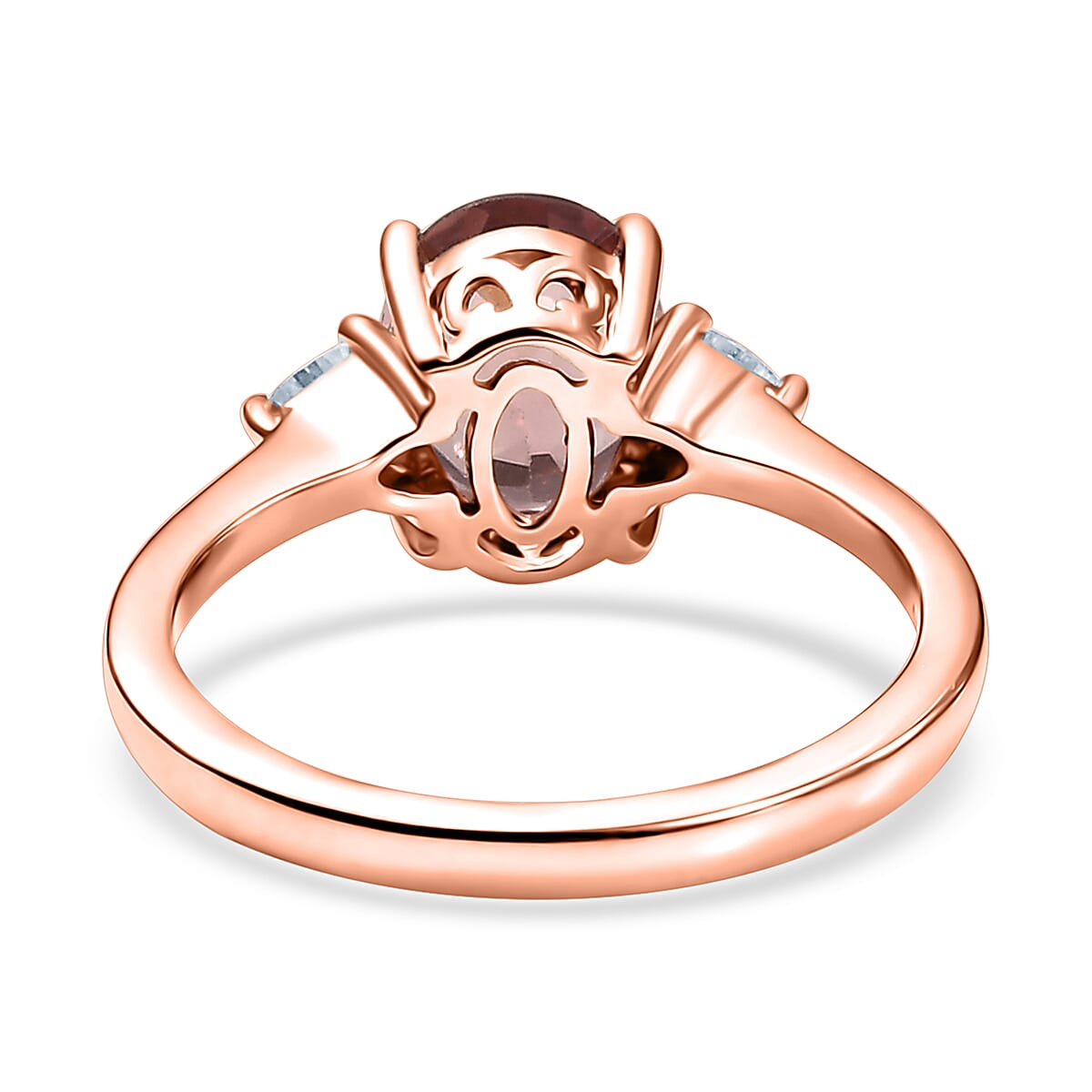 D'Joy Red Apatite and Moissanite 2.25 ctw Flame Promise Ring in 18K Vermeil Rose Gold Over Sterling Silver (Size 10.0)