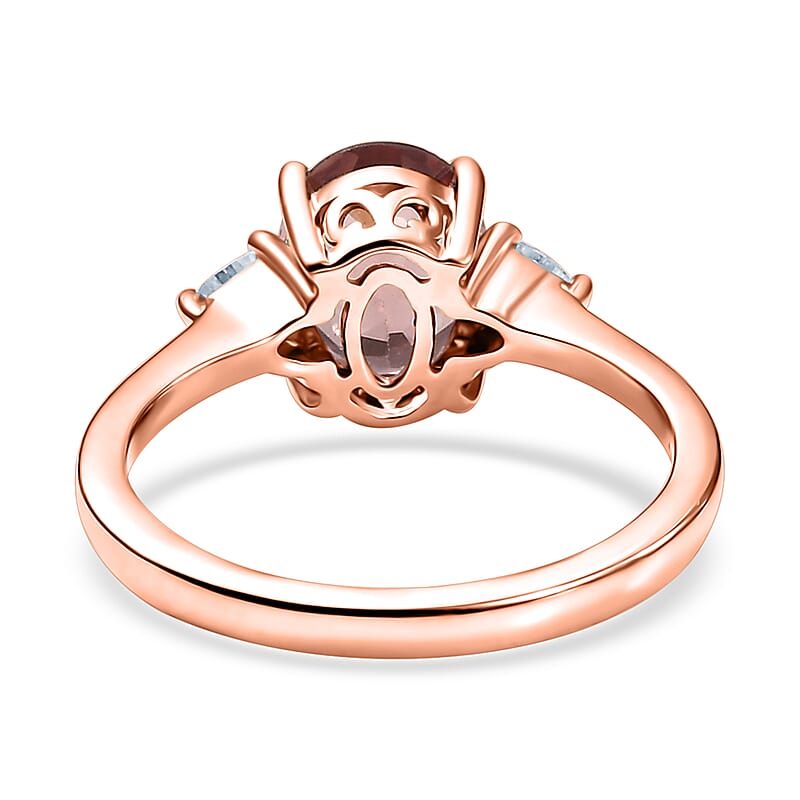 D'Joy Red Apatite and Moissanite 2.25 ctw Flame Promise Ring in 18K Vermeil Rose Gold Over Sterling Silver (Size 10.0)