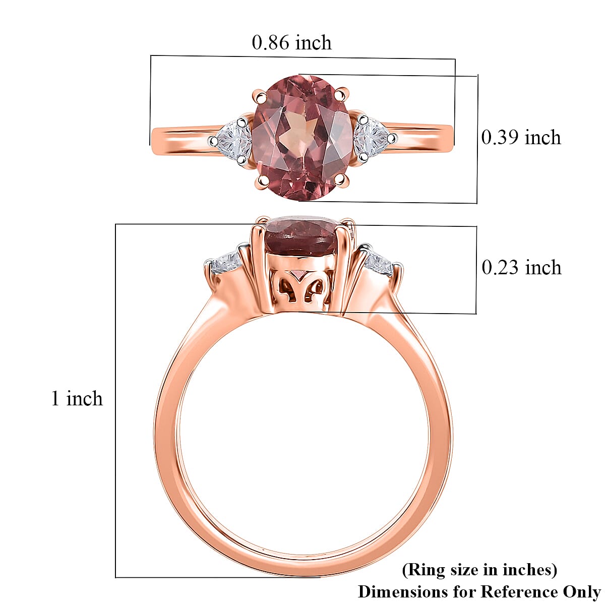 D'Joy Red Apatite and Moissanite 2.25 ctw Flame Promise Ring in 18K Vermeil Rose Gold Over Sterling Silver (Size 10.0)