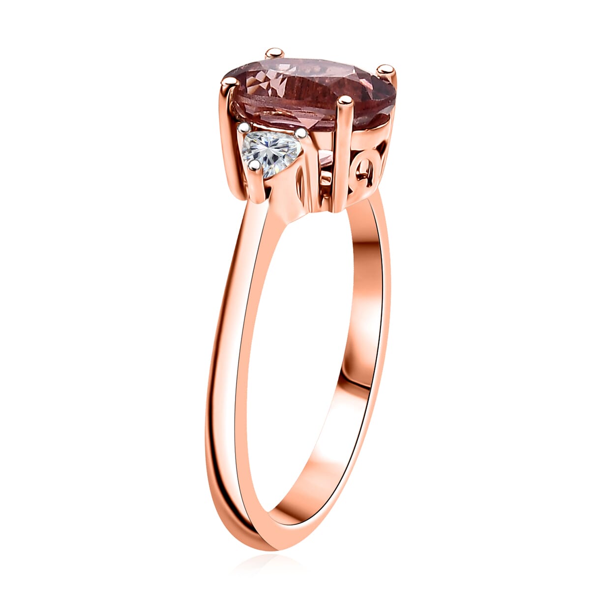 D’Joy Red Apatite and Moissanite 2.25 ctw 3 Stone Ring in 18K Vermeil Rose Gold Over Sterling Silver (Size 7.0) image number 3