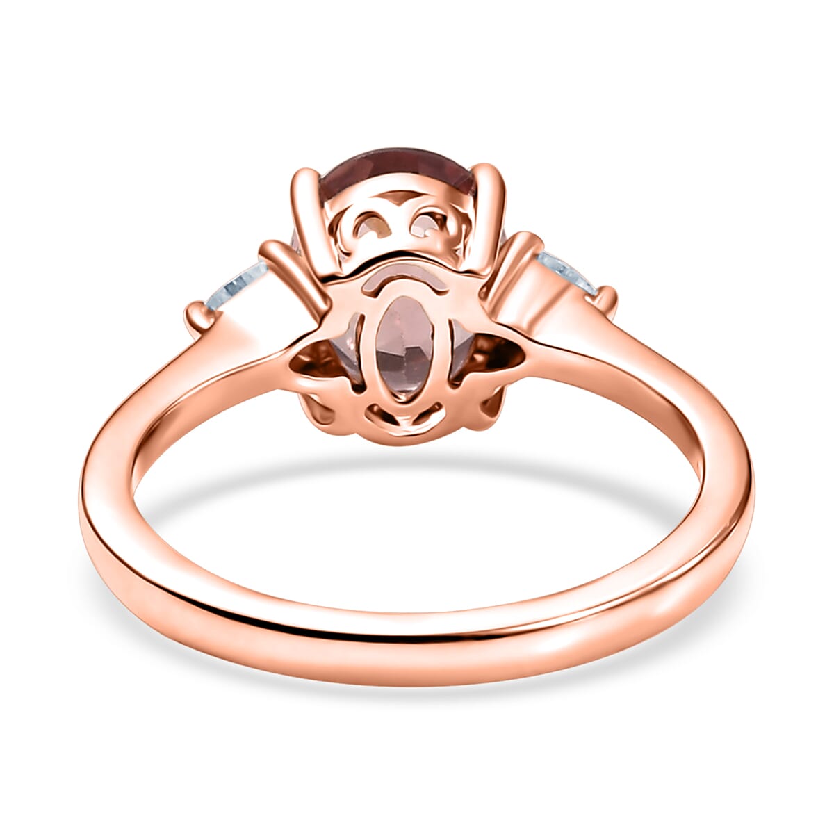 D’Joy Red Apatite and Moissanite 2.25 ctw 3 Stone Ring in 18K Vermeil Rose Gold Over Sterling Silver (Size 7.0) image number 4