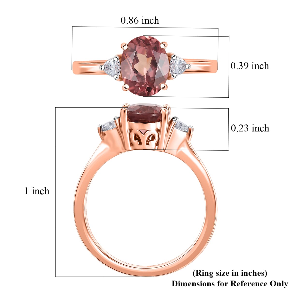 D’Joy Red Apatite and Moissanite 2.25 ctw 3 Stone Ring in 18K Vermeil Rose Gold Over Sterling Silver (Size 7.0) image number 5