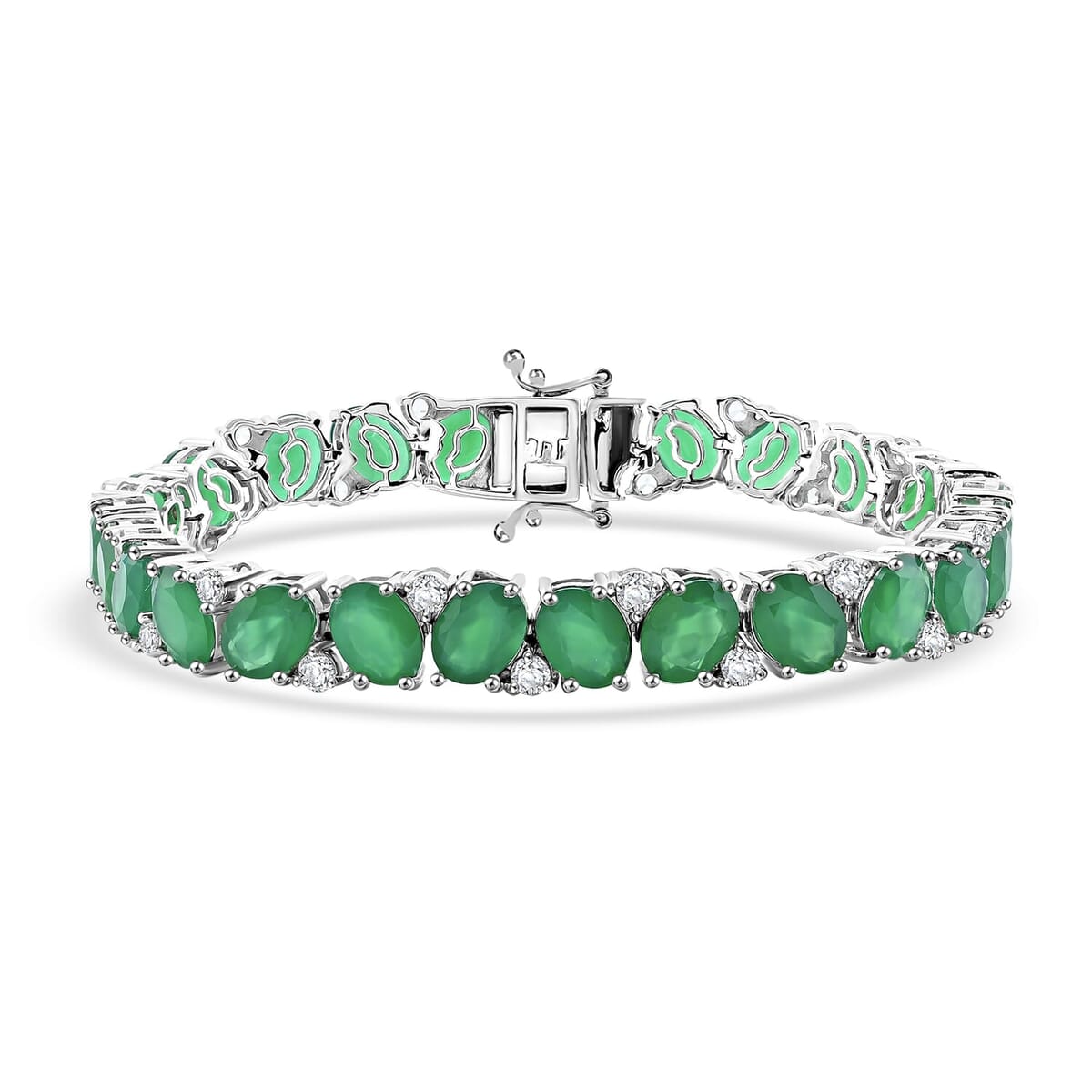 EverTrue Green Onyx and White Zircon 29.85 ctw Bracelet in Platinum Bon (7.25 In)  image number 0