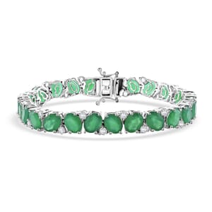 EverTrue Green Onyx and White Zircon 29.85 ctw Bracelet in Platinum Bon (7.25 In) 