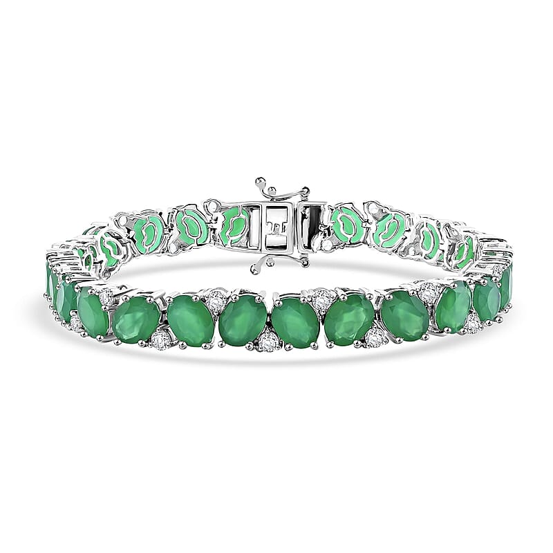 EverTrue Green Onyx and White Zircon 29.85 ctw Bracelet in Platinum Bond (7.25 In)