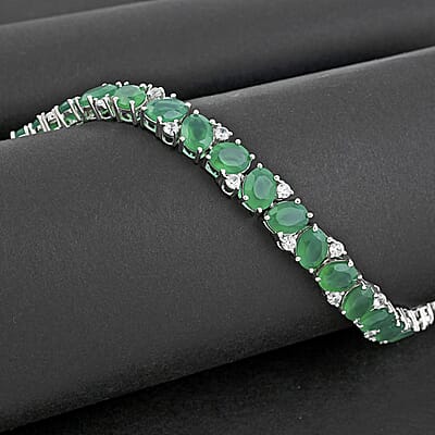 EverTrue Green Onyx and White Zircon 29.85 ctw Bracelet in Platinum Bond (7.25 In)