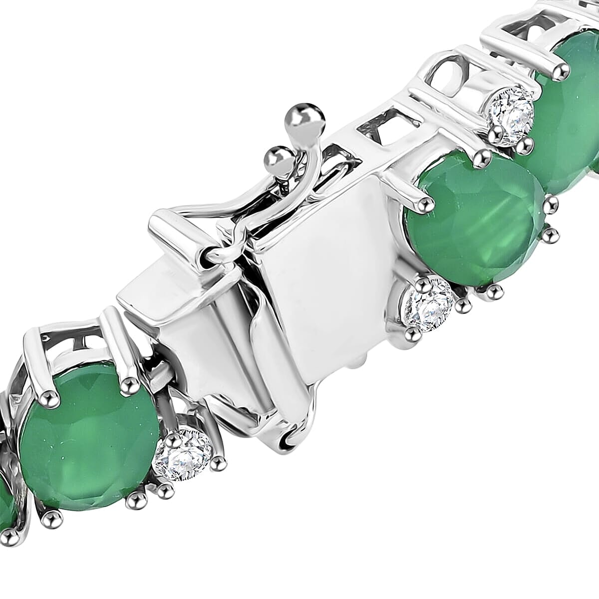 EverTrue Green Onyx and White Zircon 29.85 ctw Bracelet in Platinum Bond (7.25 In)