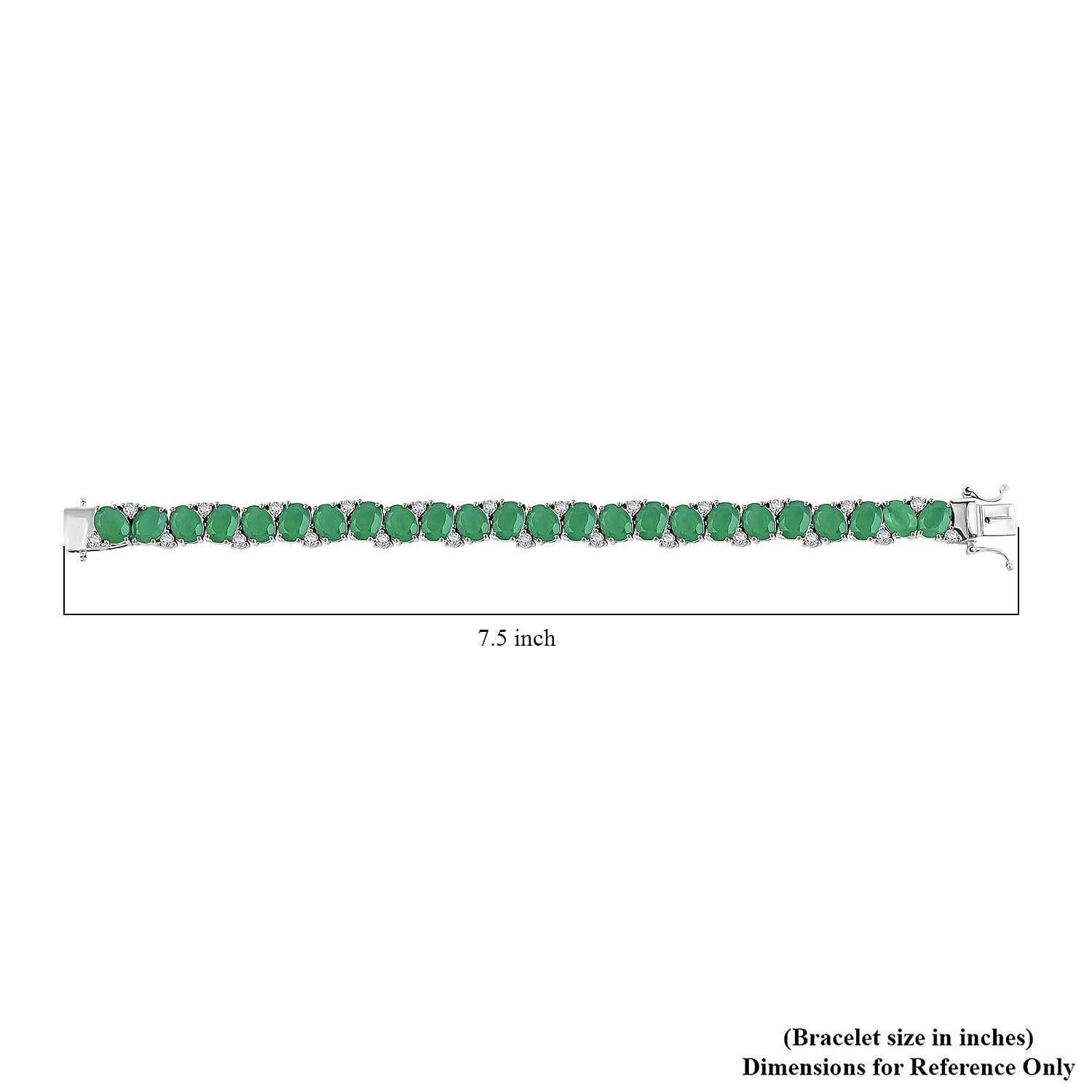 EverTrue Green Onyx and White Zircon 29.85 ctw Bracelet in Platinum Bond (7.25 In)